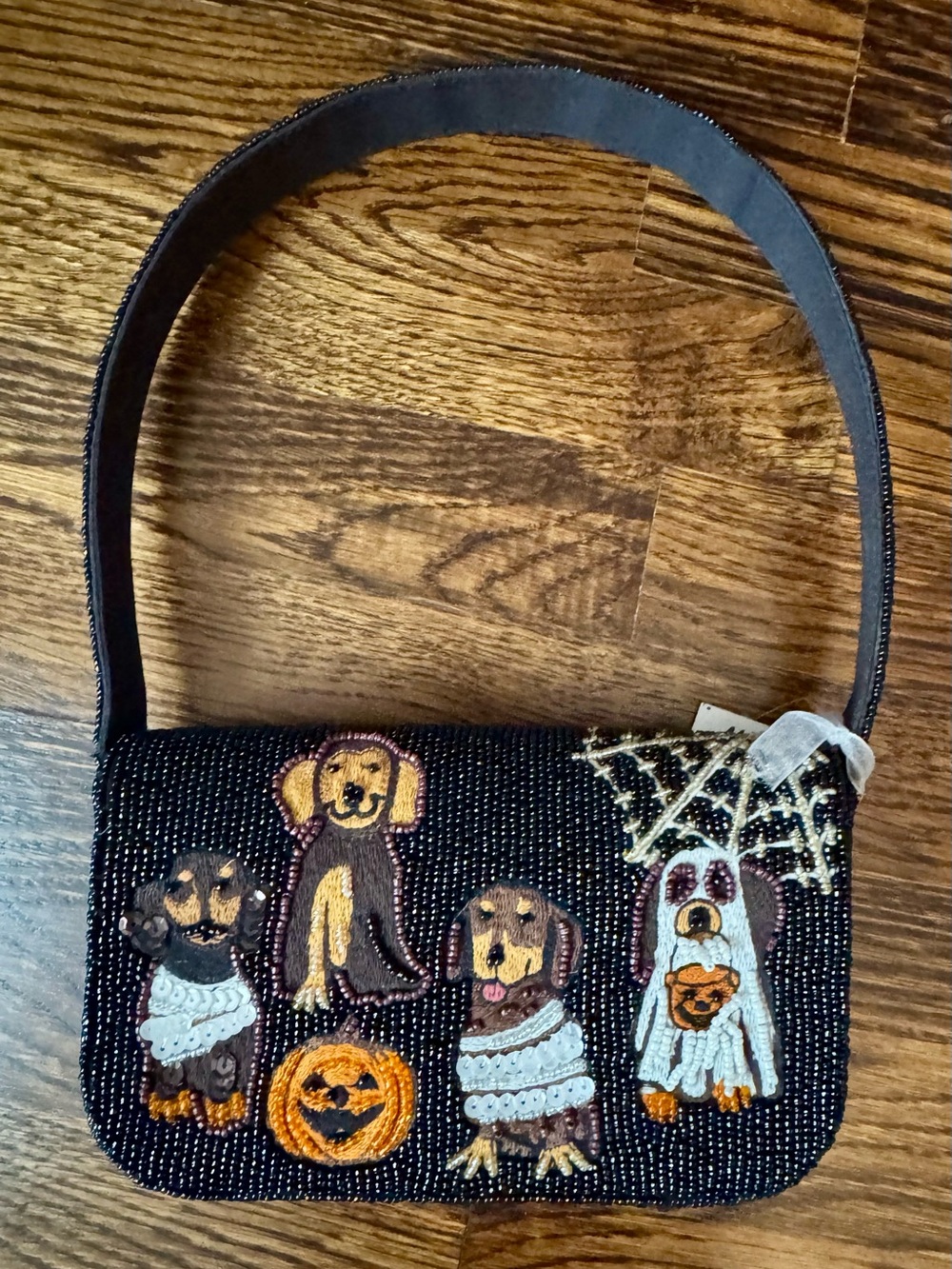 VIRAL Beaded Crossbody Halloween Bag with Embroidered Dogs